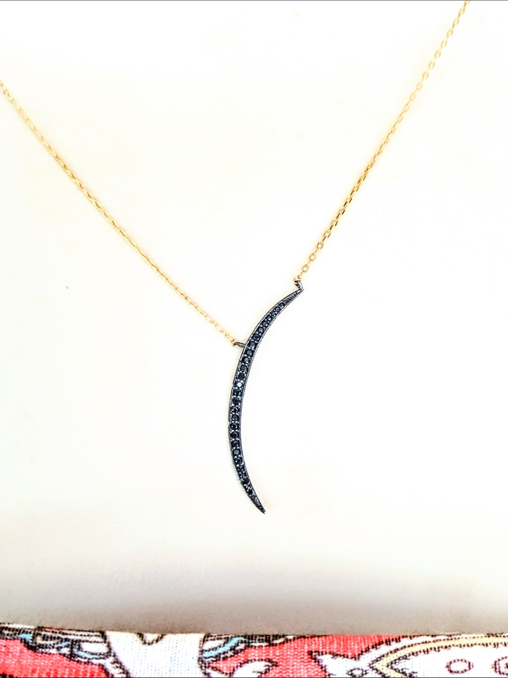 14k Gold Over Sterling Silver Black Zircon Crescent Moon Pendant Necklace 29.75"